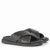 Barbour International Lorimer Leather Padded Crossover Slide - Black