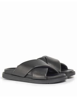 Barbour International Lorimer Leather Padded Crossover Slide - Black
