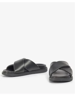Barbour International Lorimer Leather Padded Crossover Slide - Black -Fashion store VHIL7 SQ3 0000000004 BLACK SLf
