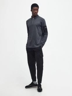 Barbour International Very Exclusive - Breaker Long Sleeve Zip Polo Shirt - Dark Grey -Fashion store VJGH7 SQ3 0000000070 DARK GREY MDo