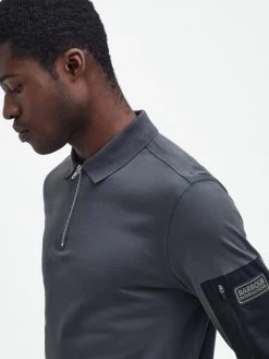 Barbour International Very Exclusive - Breaker Long Sleeve Zip Polo Shirt - Dark Grey -Fashion store VJGH7 SQ4 0000000070 DARK GREY MDd