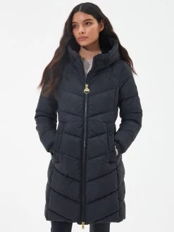 Barbour International Boston Longline Quilted Hooded Coat - Black