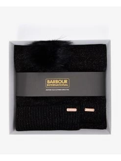 Barbour International Sparkle Beanie & Scarf Gift Set - Black -Fashion store VL0UV SQ5 0000000004 BLACK SLd2