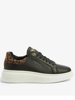 Barbour International Amanza Leopard Detail Leather Trainer - Black