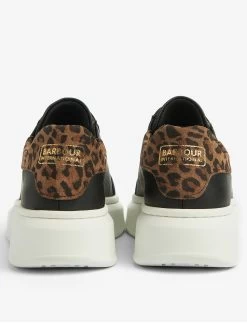 Barbour International Amanza Leopard Detail Leather Trainer - Black -Fashion store VL25W SQ3 0000000004 BLACK SLb