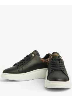 Barbour International Amanza Leopard Detail Leather Trainer - Black -Fashion store VL25W SQ4 0000000004 BLACK SLt