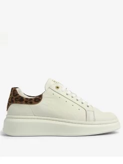Barbour International Amanza Leopard Detail Leather Trainer - White