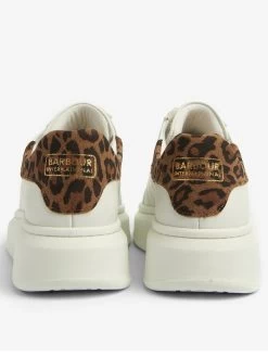 Barbour International Amanza Leopard Detail Leather Trainer - White -Fashion store VL25X SQ3 0000000013 WHITE SLb